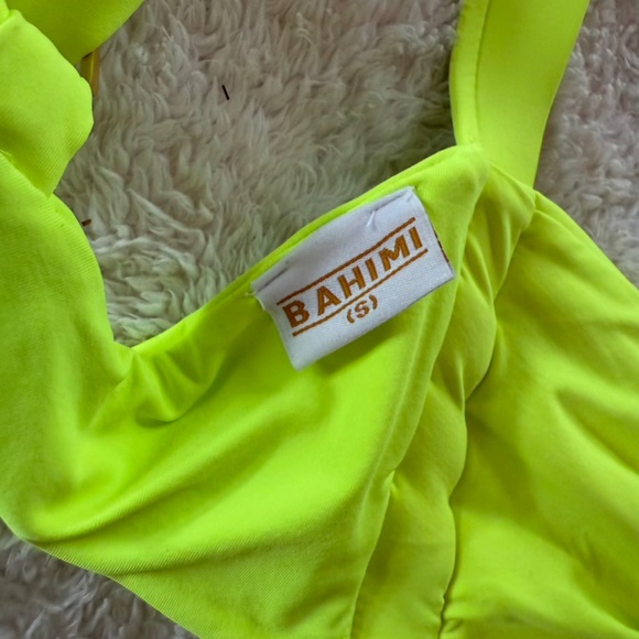 Bahimi Neon Yellow Bikini Top SMALL bow detail brand new without tags - Picture 3 of 6